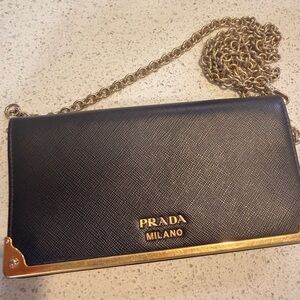 Prada Black Leather Wallet with Gold Logo